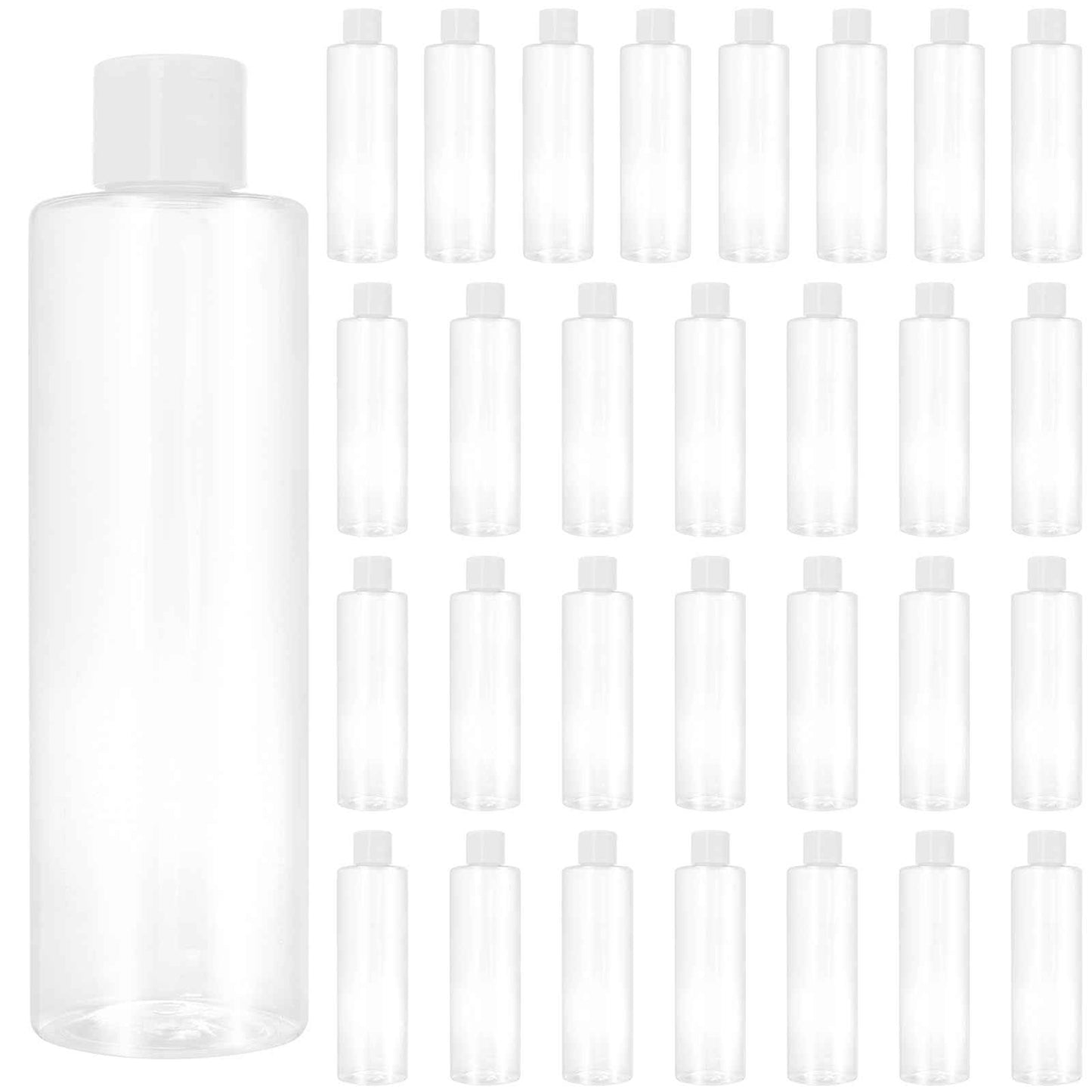 ZEONHAK 30 Pack 8oz / 250ml Clear Plastic Empty Bottles, Plastic Travel Bottle with Flip Cap, Portable Refillable Containers for Shampoo, Lotion, Liquid Body Soap, Cream, Toner and Other Liquids