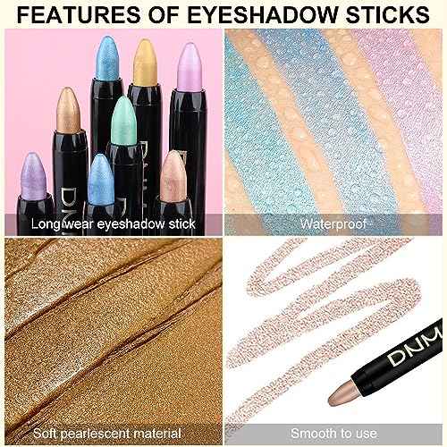 Kaely 8Pcs Cream Eyeshadow Stick Set, Desert Mocha Beige Gold Light Purple Pink Sky Dazzling Blue Geen, Shimmer Eyeliner Pencil Eye Shadow Sticks Palette Makeup for Older Women, sombras para ojos 02