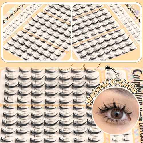 Manga Lash Clusters Anime Star Eyelash Extension 188Pcs Natural Lash Clusters with Bottom Lashes Spiky Cluster Eyelash Extensions Wispy 10-14mm Fairy Individual Lashes Extension Doll Eyelash Clusters