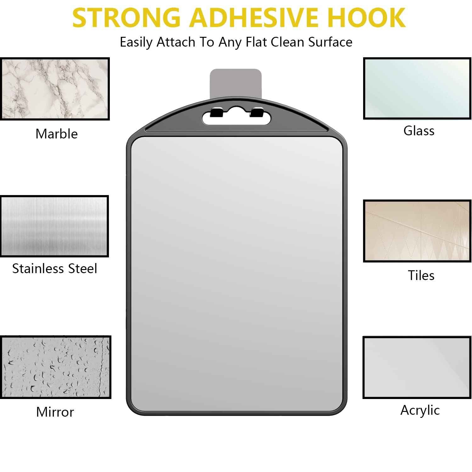 APHUIME-Deluxe Large Fogless Shower Mirror for Shaving (10.1x6.6in) With Razor Holder Hook, Anti-Fog Bathroom Makeup Shave Wall Hanging Mirror (Black)