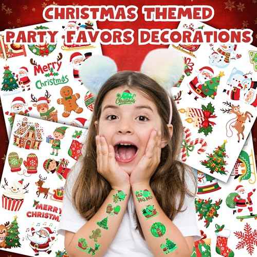 Luminous Christmas Temporary Tattoos for Kids - 53PCS Christmas Glow in The Dark Tattoos Stickers for Boys and Girls,Christmas Party Favors, Supplies, Decorations for Kids Stocking Stuffers and Gifts