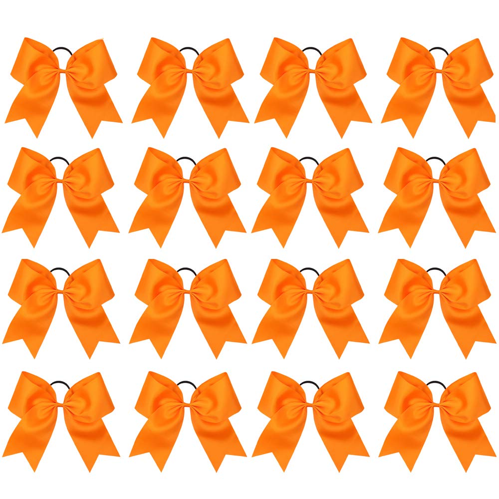 16PCS 8" Large Cheer Hair Bows Ponytail Holder Elastic Band Handmade for Cheerleading Teen Girls College Sports (16 Pcs) (Orange)