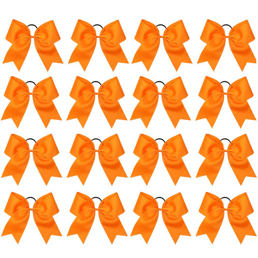 16PCS 8" Large Cheer Hair Bows Ponytail Holder Elastic Band Handmade for Cheerleading Teen Girls College Sports (16 Pcs) (Orange)