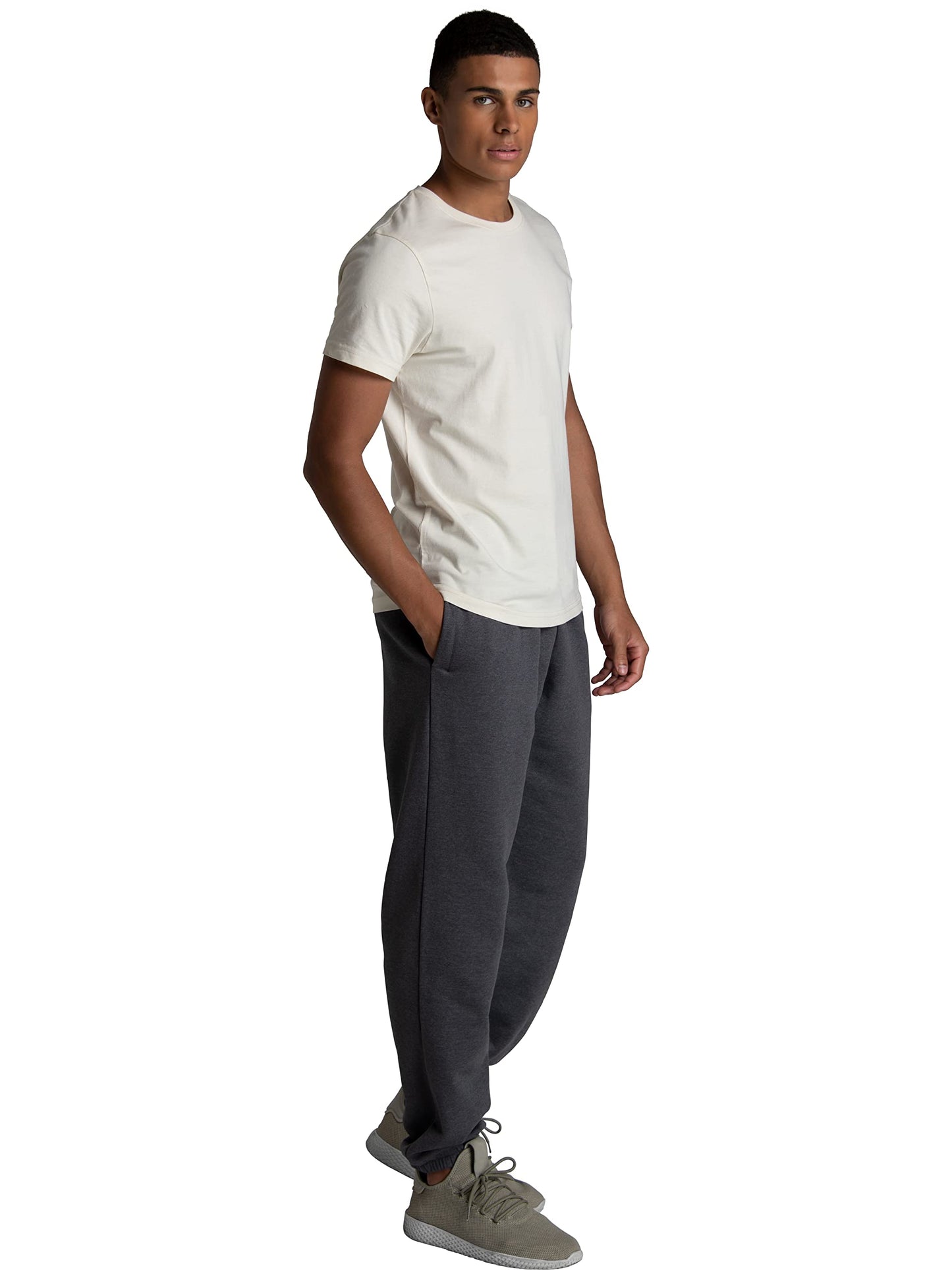 Fruit of the Loom Men's Eversoft Fleece Elastic Bottom Sweatpants with Pockets, Relaxed Fit, Moisture Wicking, Breathable, Charcoal Heather, Small