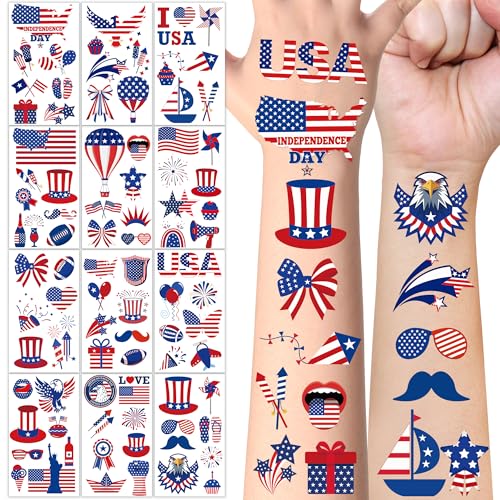 4th of July Temporary Tattoos for Kids - 106 Piece Patriotic Set
