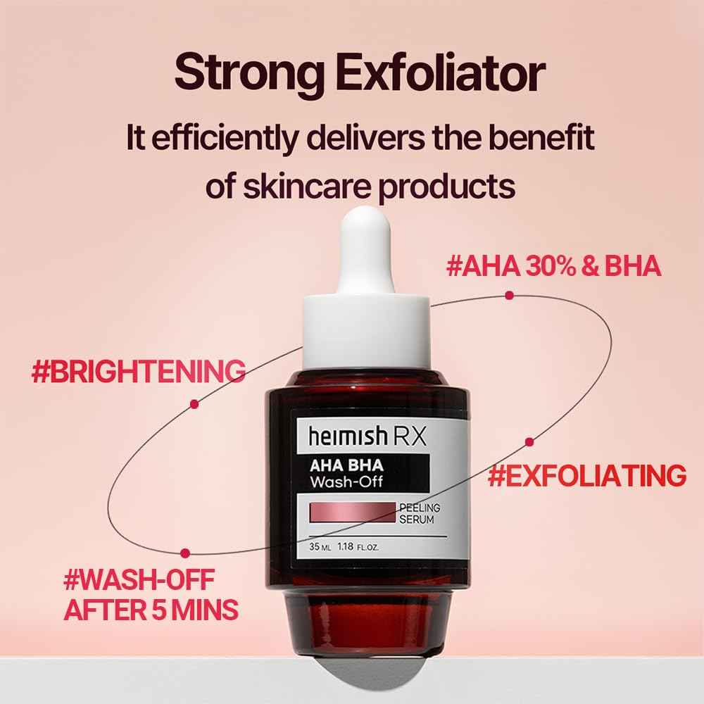 HEIMISH RX AHA BHA Wash-off Peeling Serum - Chemical Peel for Blackheads, Pore and Sebum, Gentle & Hydrating Face Exfoliant for Oily and Acne-prone skin, Korean Skincare, 35ml (1.18 fl. oz)