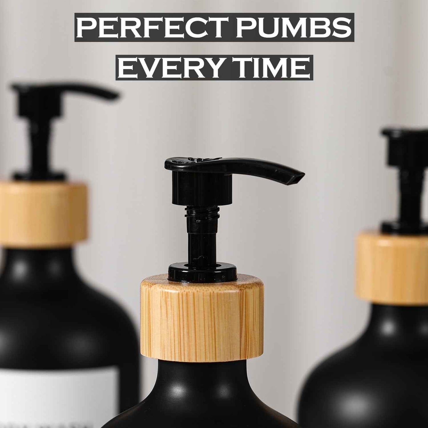 Shampoo and Conditioner Dispenser,16.9 fl oz Set of 3 Black Plastic Refillable Shower Shampoo Dispenser with Bamboo Tray, Reusable Pump Bottles with Labels for Bathroom Décor (Black+Bamboo Tray)