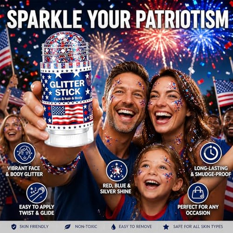 4th of July Glitter Stick - Red, White & Blue Body Makeup
