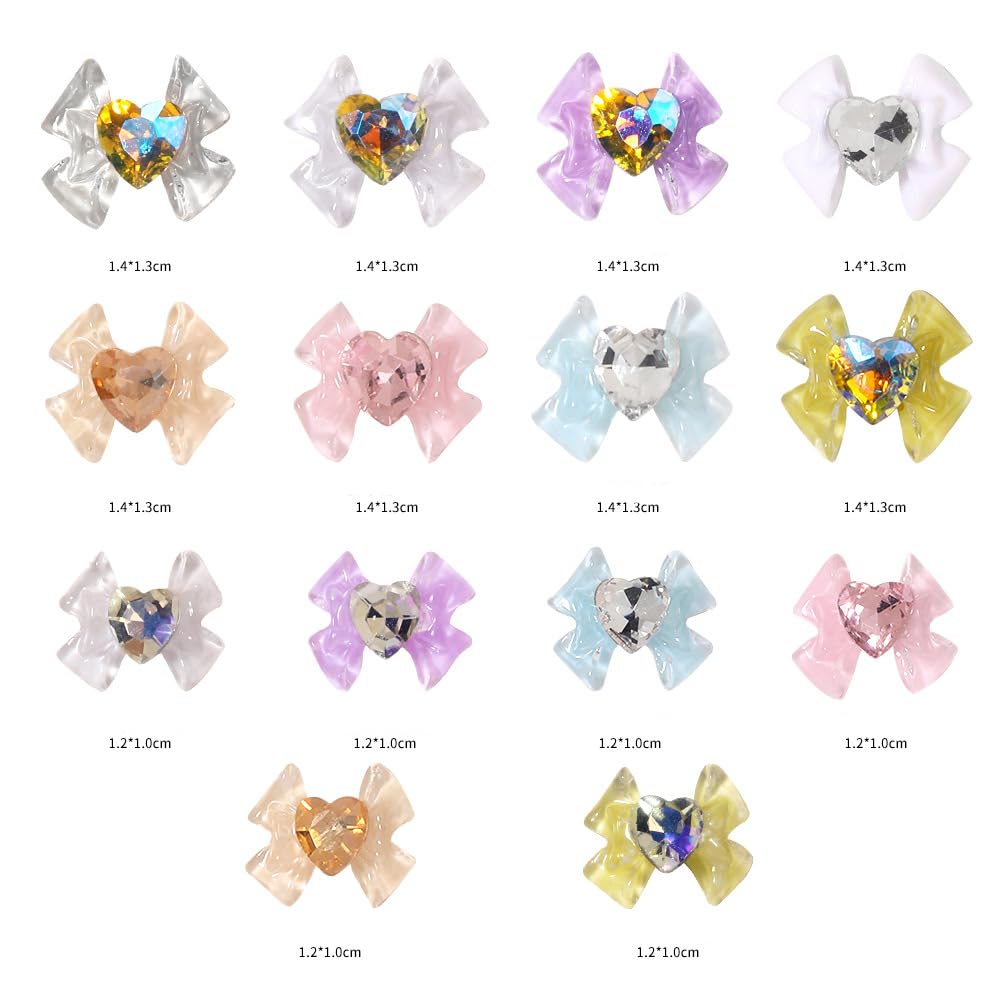 CUBLIVE 28PCS 3D Bow Nail Charms for Acrylic Nails, Bow Nail Rhinestone with Heart Crystal Nail Art Charms Cute Bow Charms Kawaii Bow tie Nail Accessories Nail Jewels for Women Girls Manicure (BH28)