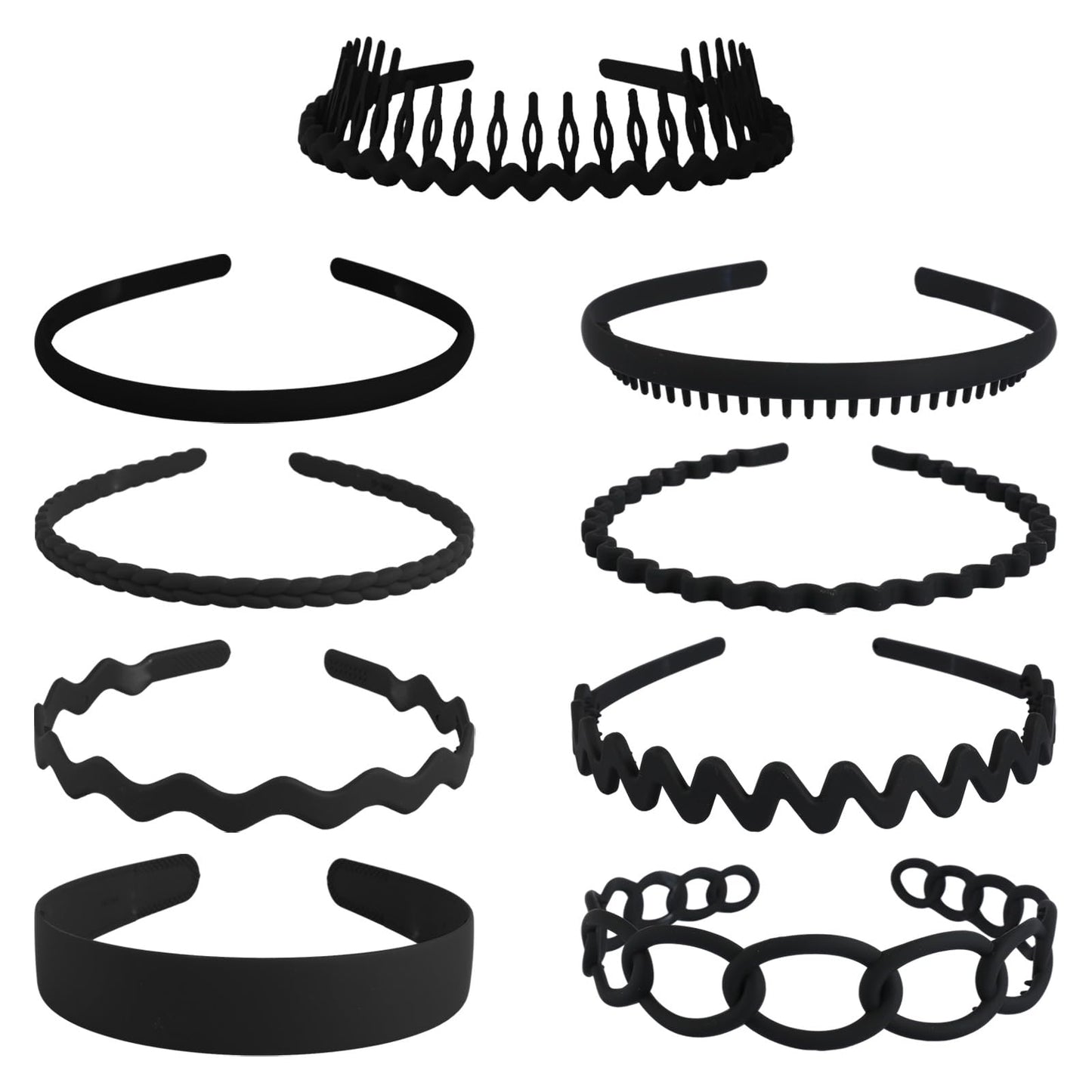 Drnytunk Unisex Hair Band 9Pcs Plastic Headband Wide Head Bands Combing Hairbands Wavy Outdoor Sports Headbands for Men's Hair Band Hoop Clips Women Accessories Non Slip Head Band Headwear(Black)