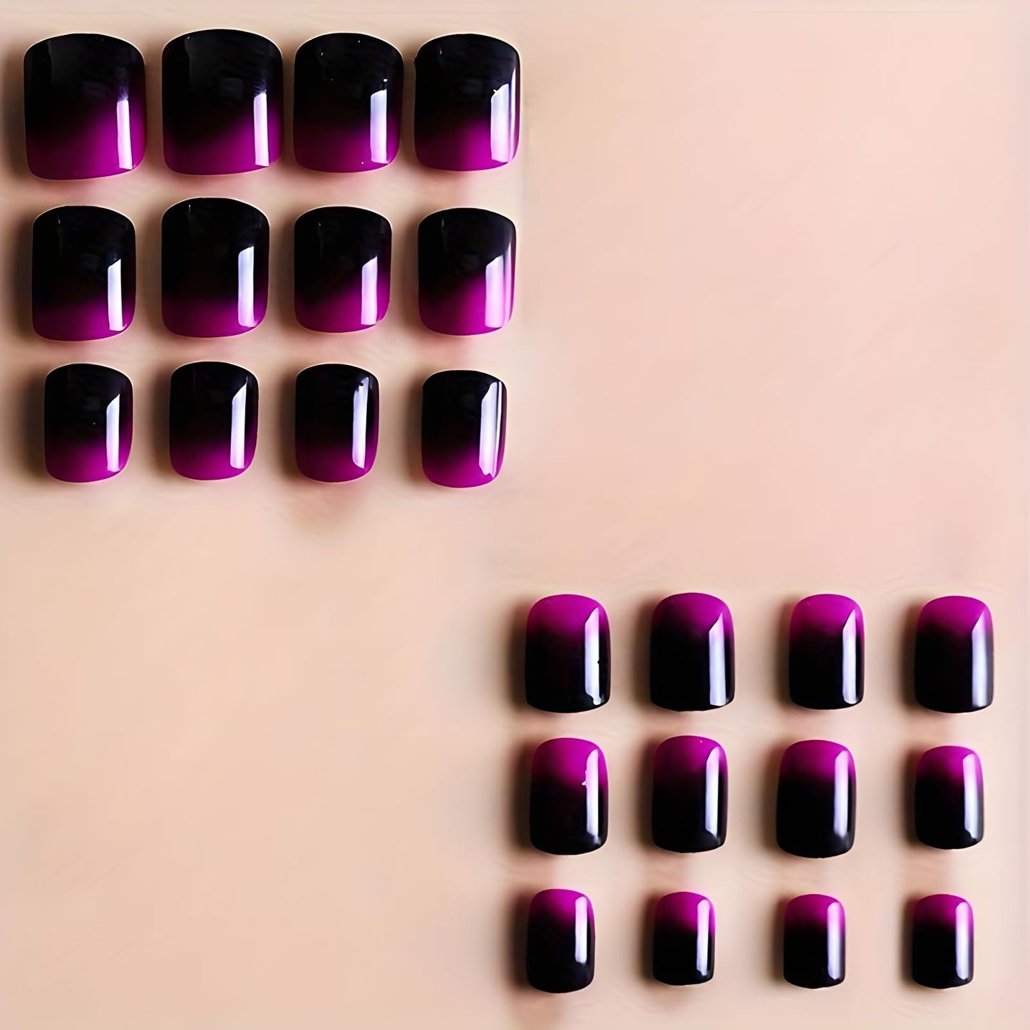 Square Press on Nails Short Purple Fake Nails with Gradient Design Acrylic Nails Glossy Nails Press ons Black False Nails Full Cover Glue on Nails for Women and Girls 24 Pcs