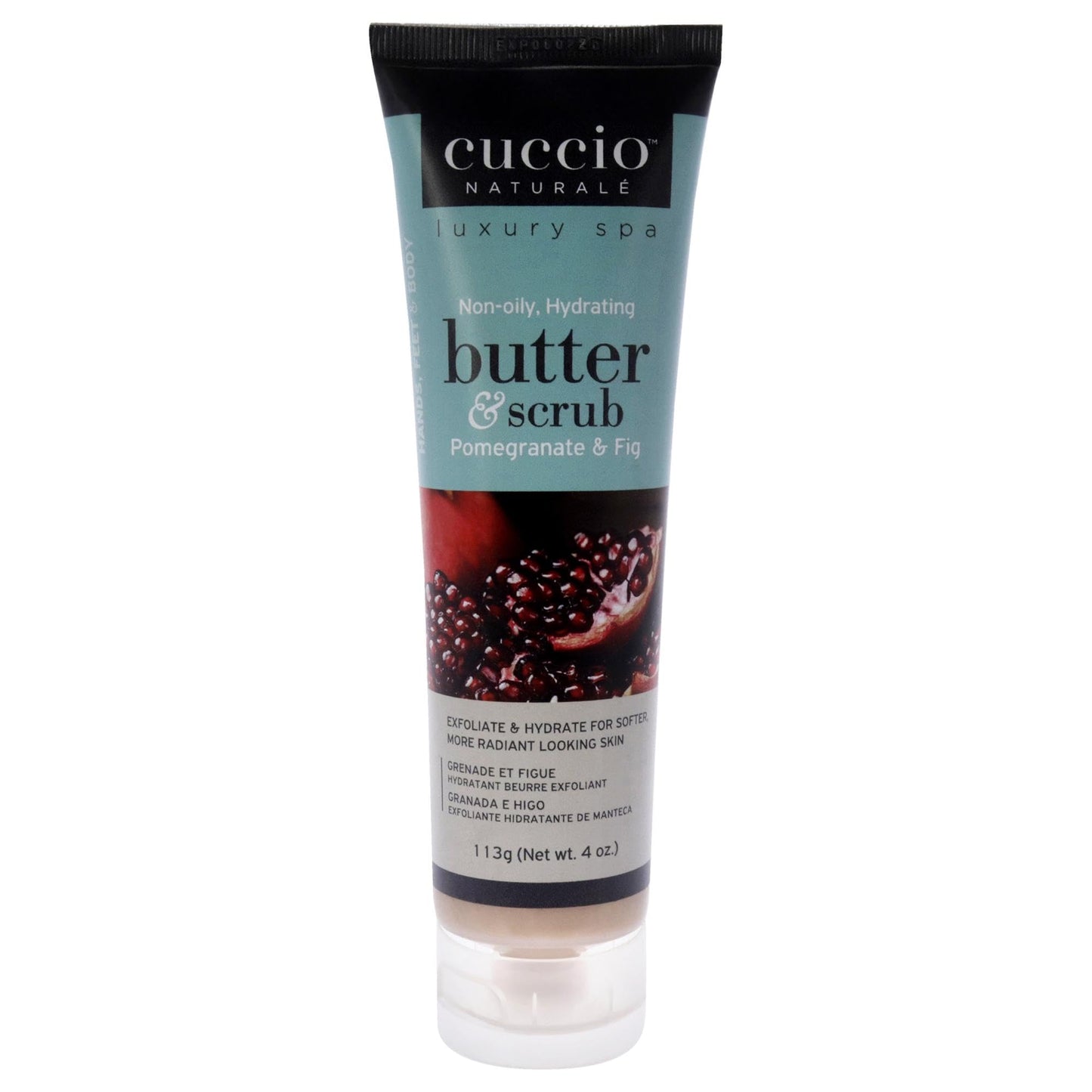 Cuccio Naturale Butter Scrub - Exfoliates And Hydrates - For Softer, Radiant Looking Skin - Infuses Moisture Into Dry Skin - Non-Oily 24 Hour Hydration - Creamy - Pomegranate And Fig - 4 Oz