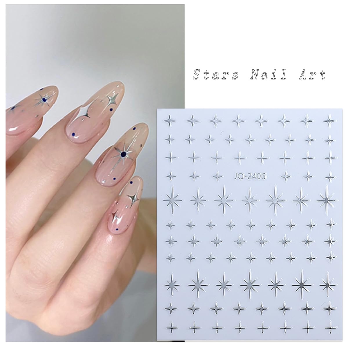 Heart Star Nail Art Stickers-6 Sheets Silver Heart Stars Nail Stickers 3D Self-Adhesive Shiny Heart Star Nail Designs Stickers Luxury Star Spring Summer Nail Decals for Acrylic Manicure Decoration