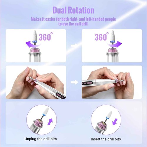 Denabuty Cordless Electric Nail Drill Machine, 13 in 1 Nail File Kit 35000RPM Professional Portable Rechargeable E File for Acrylic Polish Gel Removal Manicure Pedicure Set with 5 Speeds DN-2402