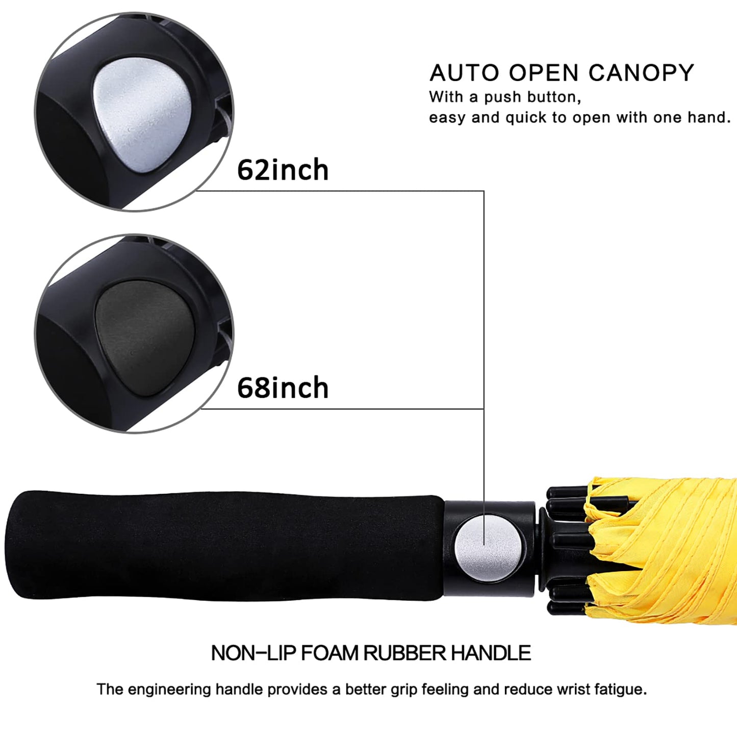 G4Free 62 Inch Automatic Open Golf Umbrella Extra Large Oversize Double Canopy Vented Windproof Waterproof Stick Umbrellas(Yellow)