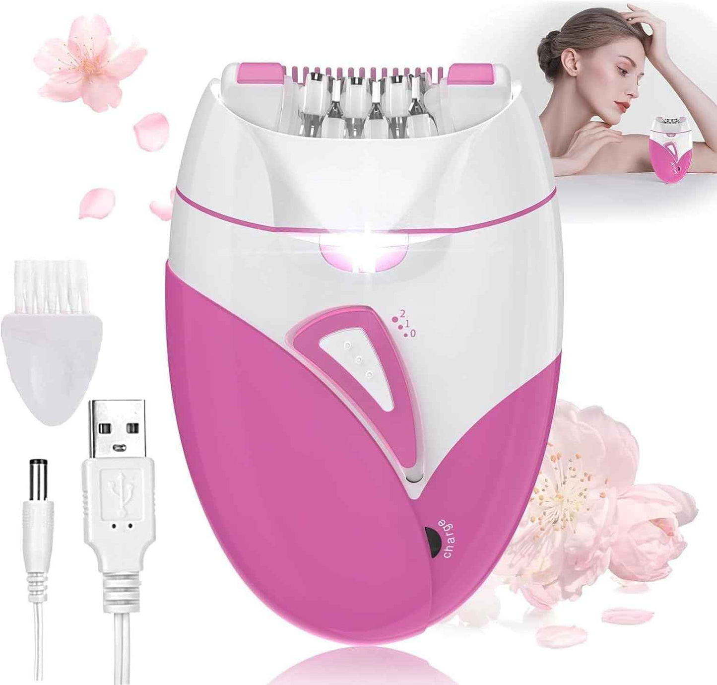 Epilator for Women, Smooth Glide Epilator Facial Hair Remover for Women with 2 Speed & LED Light, Electric Epilator for Women Facial Hair Removal Suitable for Face, Bikini Areas, Underarms, Arms, Legs