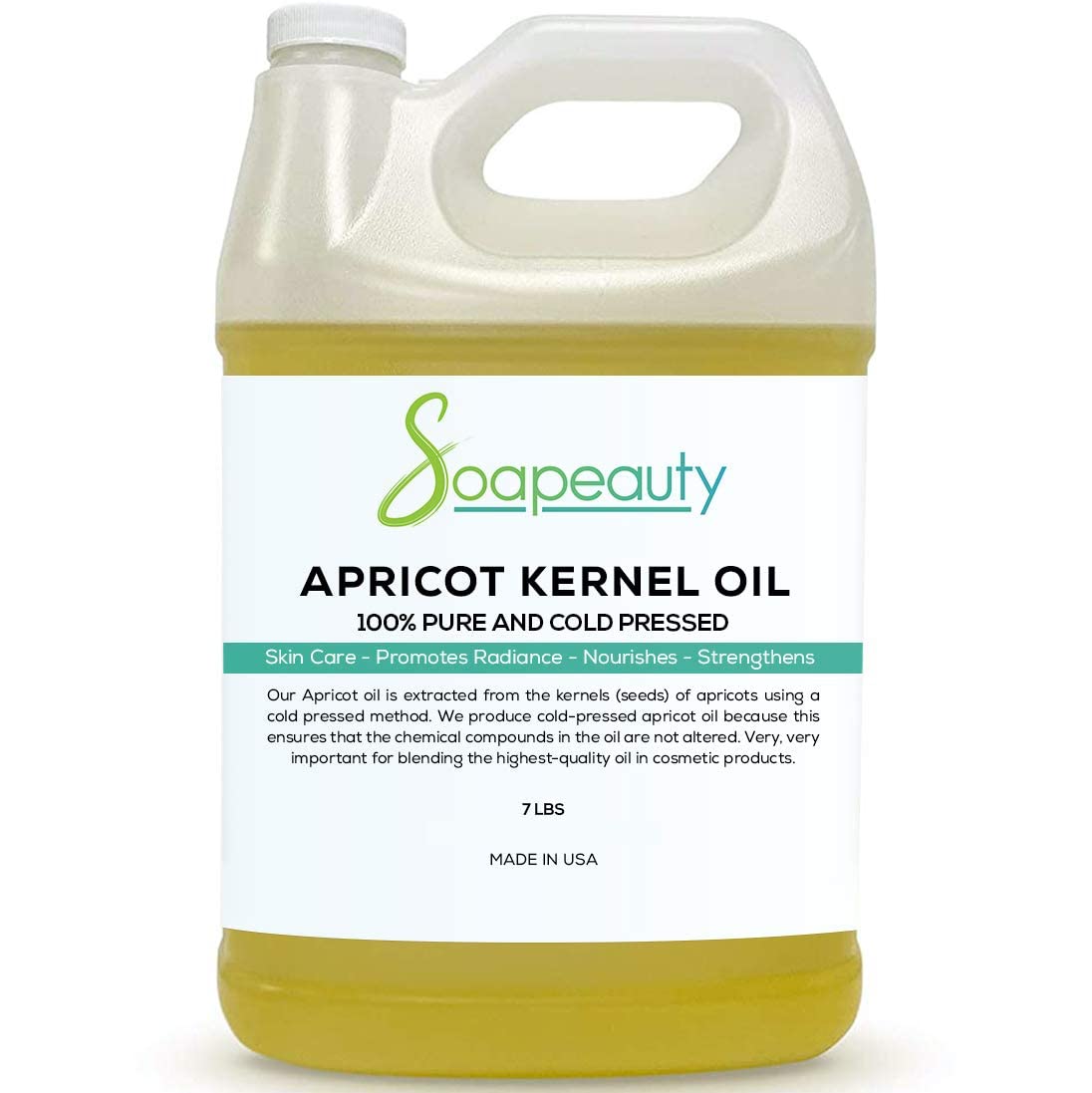 Soapeauty APRICOT KERNEL OIL Cold Pressed 100% Pure Natural Apricot Oil for Skin, Face, Hair Carrier for Essential Oils, Massage | 7 LBS