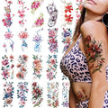 21 Large Floral Temporary Tattoos - Waterproof Flower Design Sheets