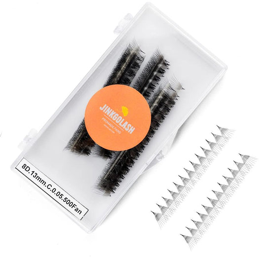 JINKGOLASH 500 Eyelash Extension Promade 4D to 16D Not Premade, Ultra Lash Fans 0.03/0.05/0.07mm Thickness, C D Curl Lashes, 8 - 16mm Length for Easy Volume Individual Eyelash Extensions Clusters