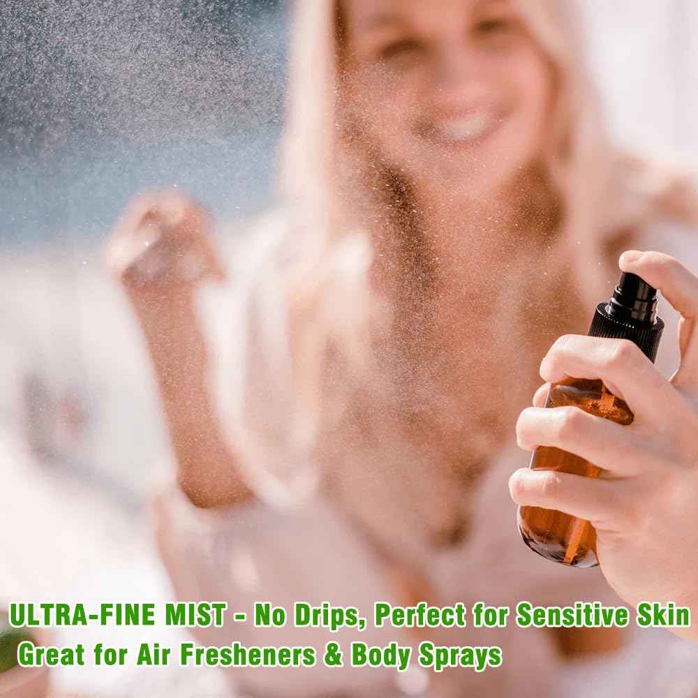 YUNFOOK 2oz Amber Glass Spray Bottles for Essential Oils, Hair, Skincare, Cleaning & Travel,2-Pack Small Empty Spray Bottle