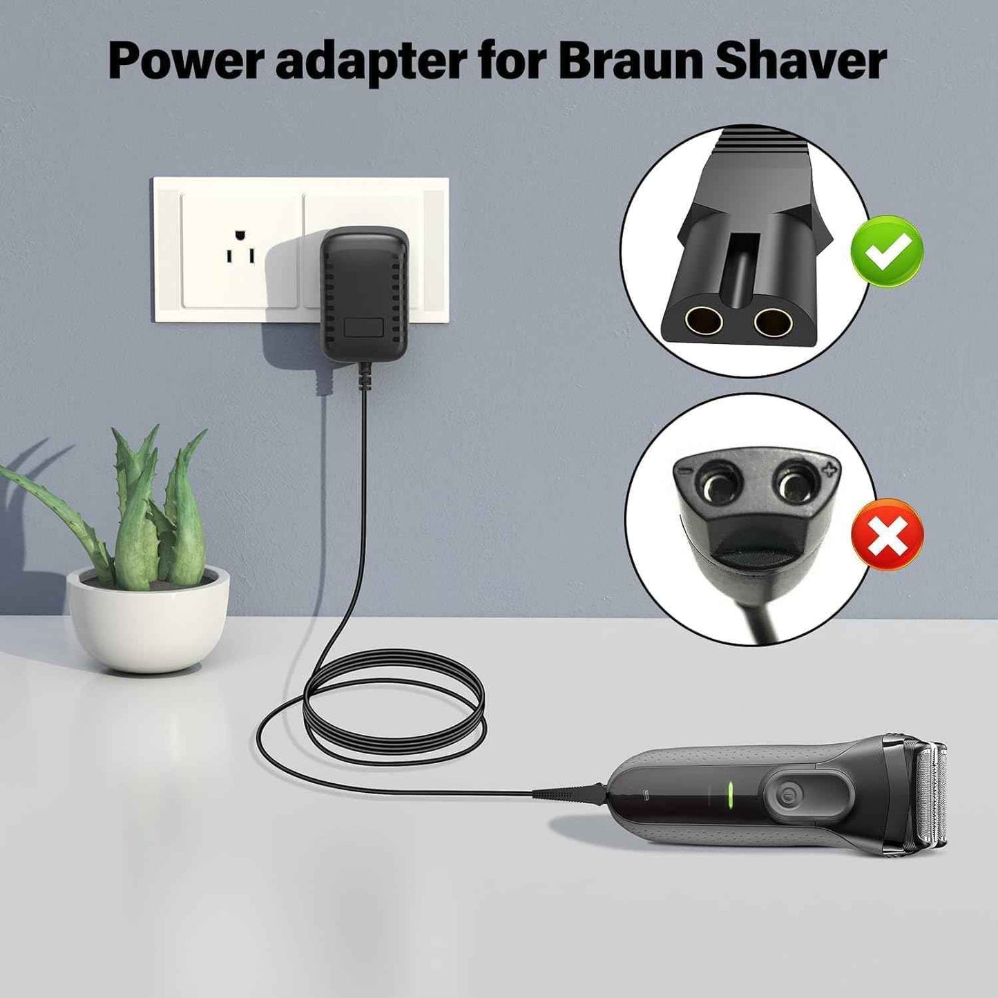 Charger Replacement for Braun Shaver Series 7 3 9 5 1, Charging Cord Compatible with Braun 190, 3040s, 340, 5040s, 720, 720s-4, 760cc, 790cc 9090 Razor Trimmer 12V 400mA