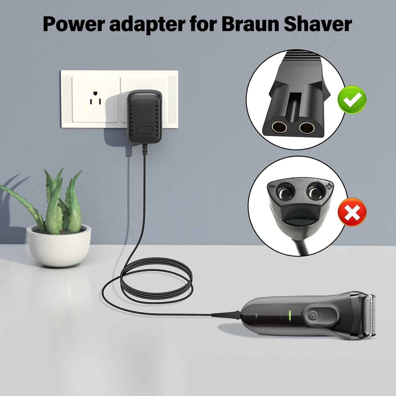 Charger Replacement for Braun Shaver Series 7 3 9 5 1, Charging Cord Compatible with Braun 190, 3040s, 340, 5040s, 720, 720s-4, 760cc, 790cc 9090 Razor Trimmer 12V 400mA