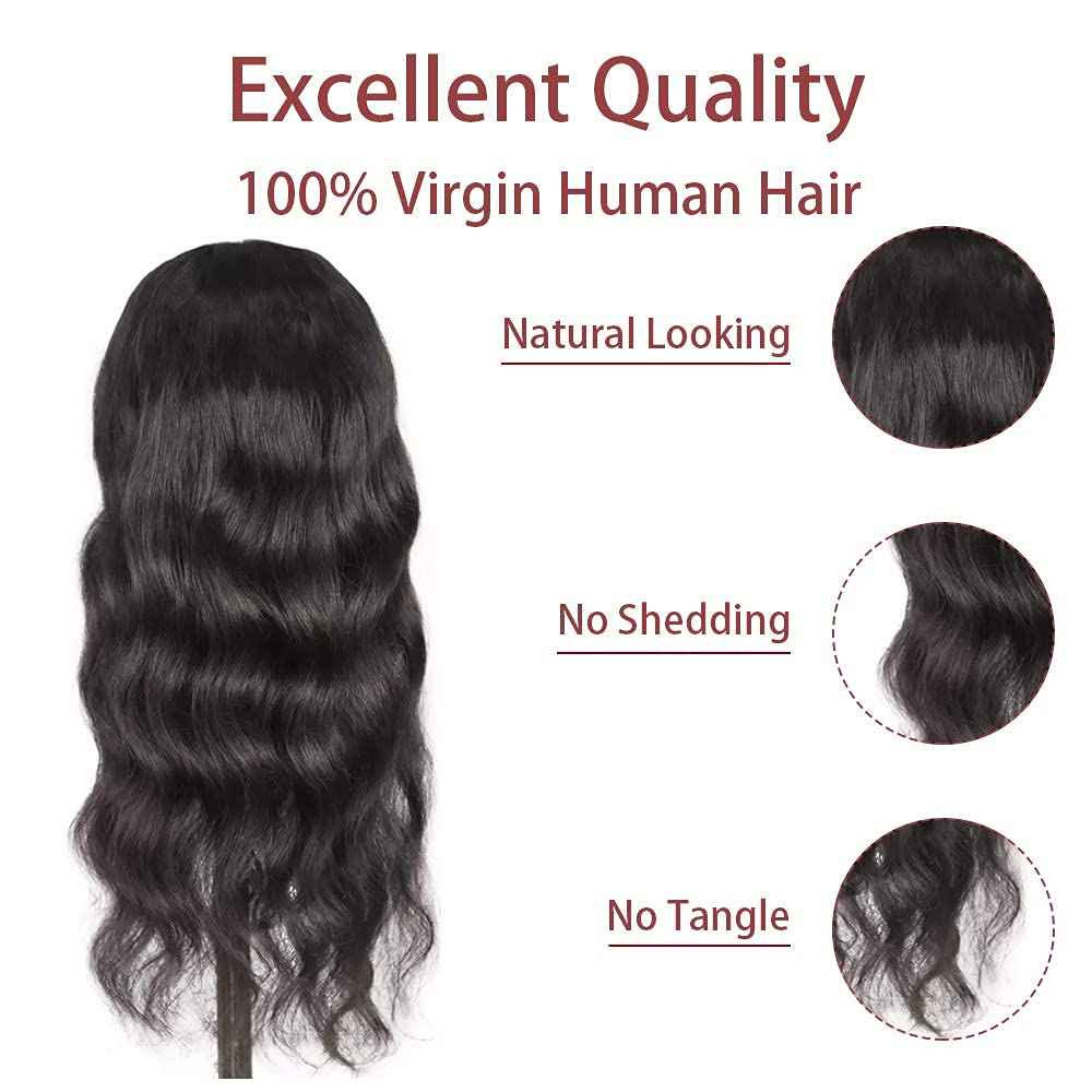 feibin Headband Wig Human Hair Wigs for Black Women Human Hair Headband Wig Body Wave 12 Inch Wear and Go Wigs Glueless Human Hair Wig Machine Made None Lace Front Wig Natural Color 150% Density