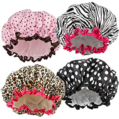 Waterproof Shower Caps for Women (4-Pack)