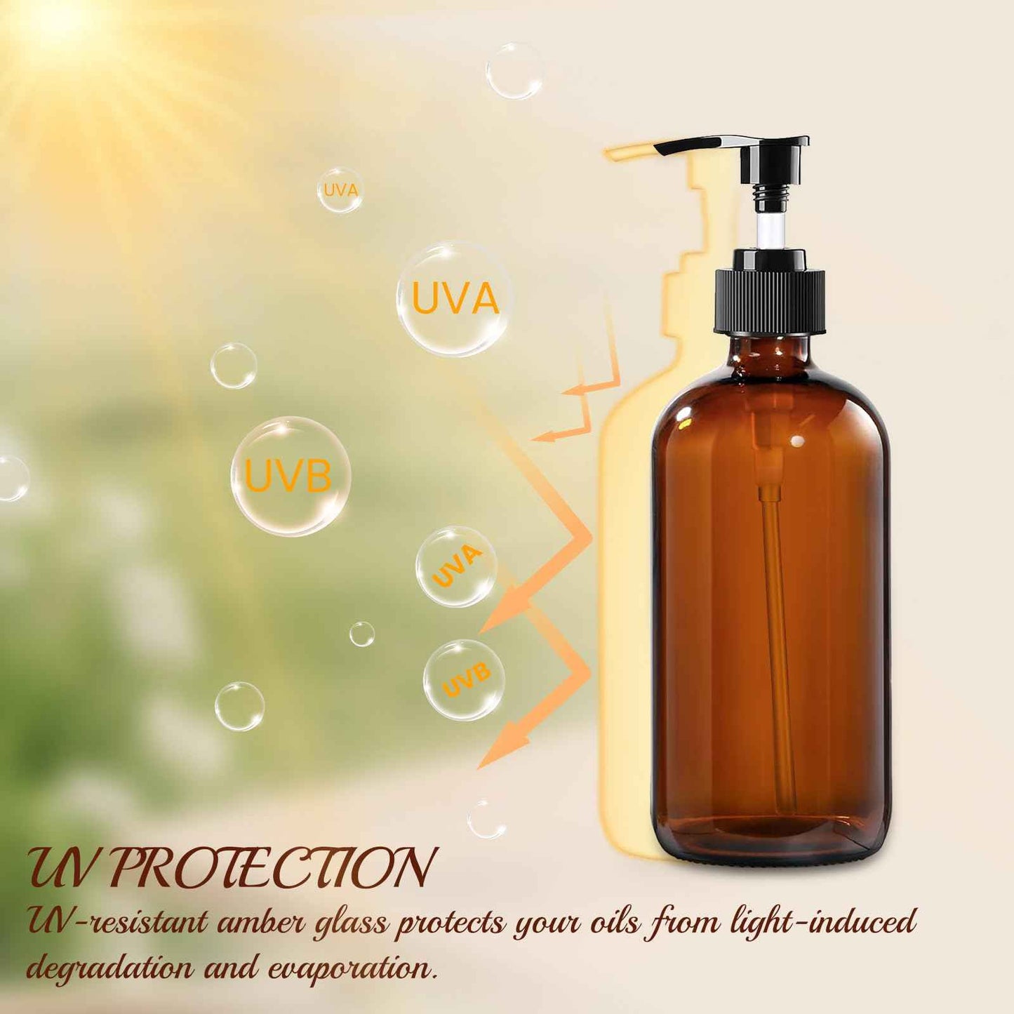 12 Pack Amber Glass Bottles 8oz with Pump Dispensers, Refillable Empty Pump Bottles for Bathroom, Kitchen, Shampoo, Soap, Lotion – Includes 2 Funnels & 12 Labels