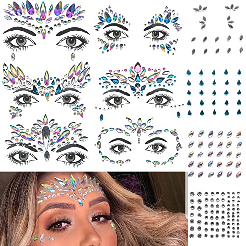Face Gems Stickers 10-Pack, 3D Rhinestone Jewels for Rave & Festival