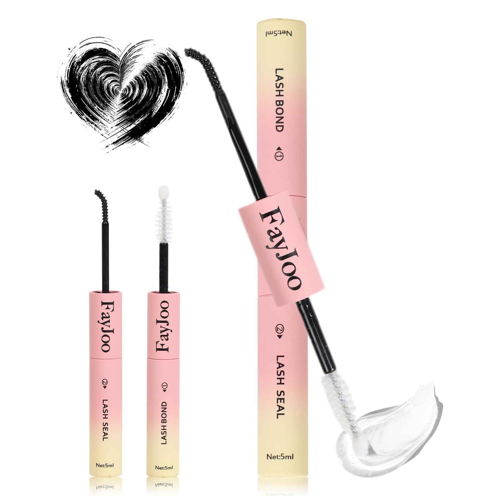 FayJoo Eyelash Adhesive Long Lasting Up to 5 Days, Strong & Flexible Hold Glue for Eyelash Extensions, Hypoallergenic Mild, Waterproof & Quick-Dry, 2 in 1 Bond & Seal for Lash Cluster(5ml+5ml), Black