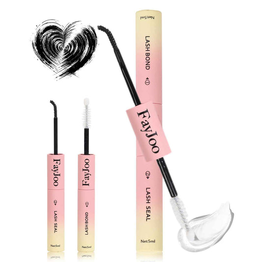FayJoo Eyelash Adhesive Long Lasting Up to 5 Days, Strong & Flexible Hold Glue for Eyelash Extensions, Hypoallergenic Mild, Waterproof & Quick-Dry, 2 in 1 Bond & Seal for Lash Cluster(5ml+5ml), Black
