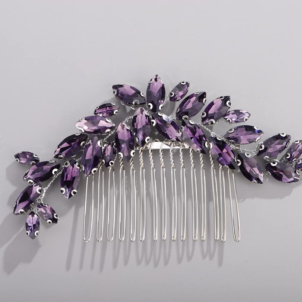 BERYUAN Crystal Moon Shaped Hair Comb for Bride Women Girls Multi-Color Hair Comb Slide Purple