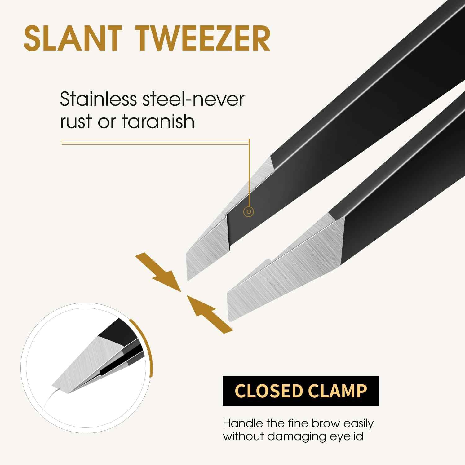 TsMADDTs Slant and Point Tip Tweezers for Women and Men, 2-Pack Professional Stainless Steel Precision Tweezers for Eyebrows, Facial Hair, Ingrown Hair Removal