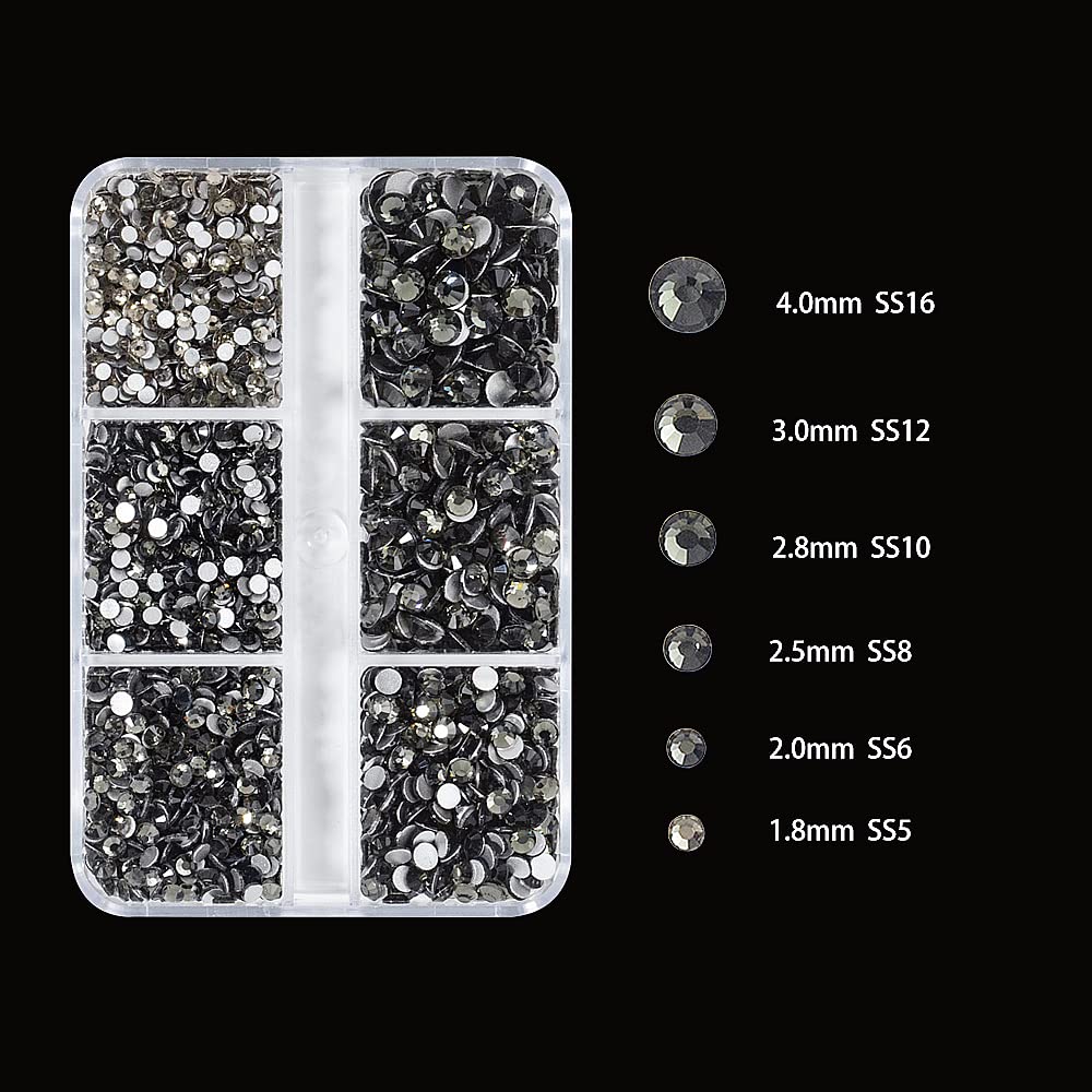 6Grids 3000Pcs Clear Flatback Rhinestones, Transparent Grey Nail Gems Crystals Jewels, Craft Glass Diamonds Bling Rhinestone with Tweezers and Picking Pen for Nail Face Makeup(1.8mm~4mm Crystal)