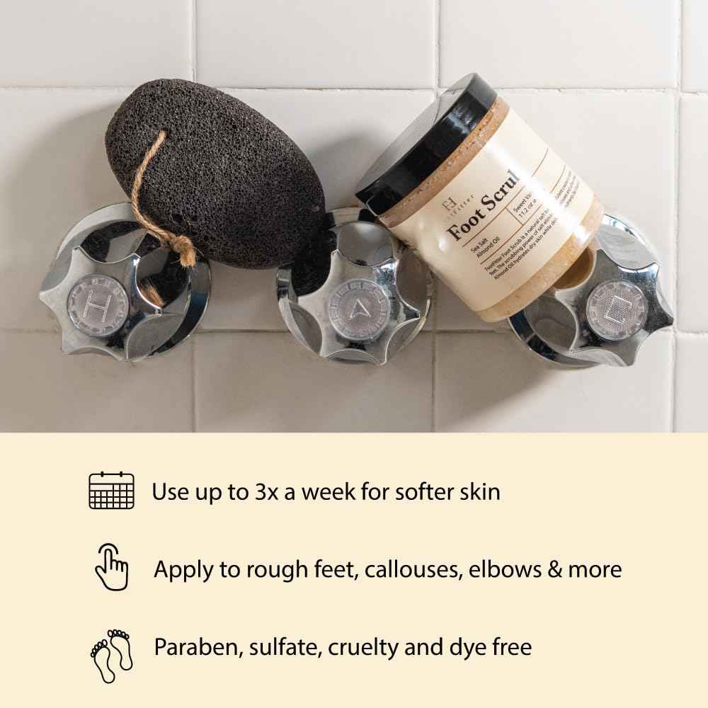 FootFitter Exfoliating Foot Care Kit with Sea Salt Scrub & Volcanic Pumice Stone, Smooth Calluses, Deep Clean, and Revive Rough Feet