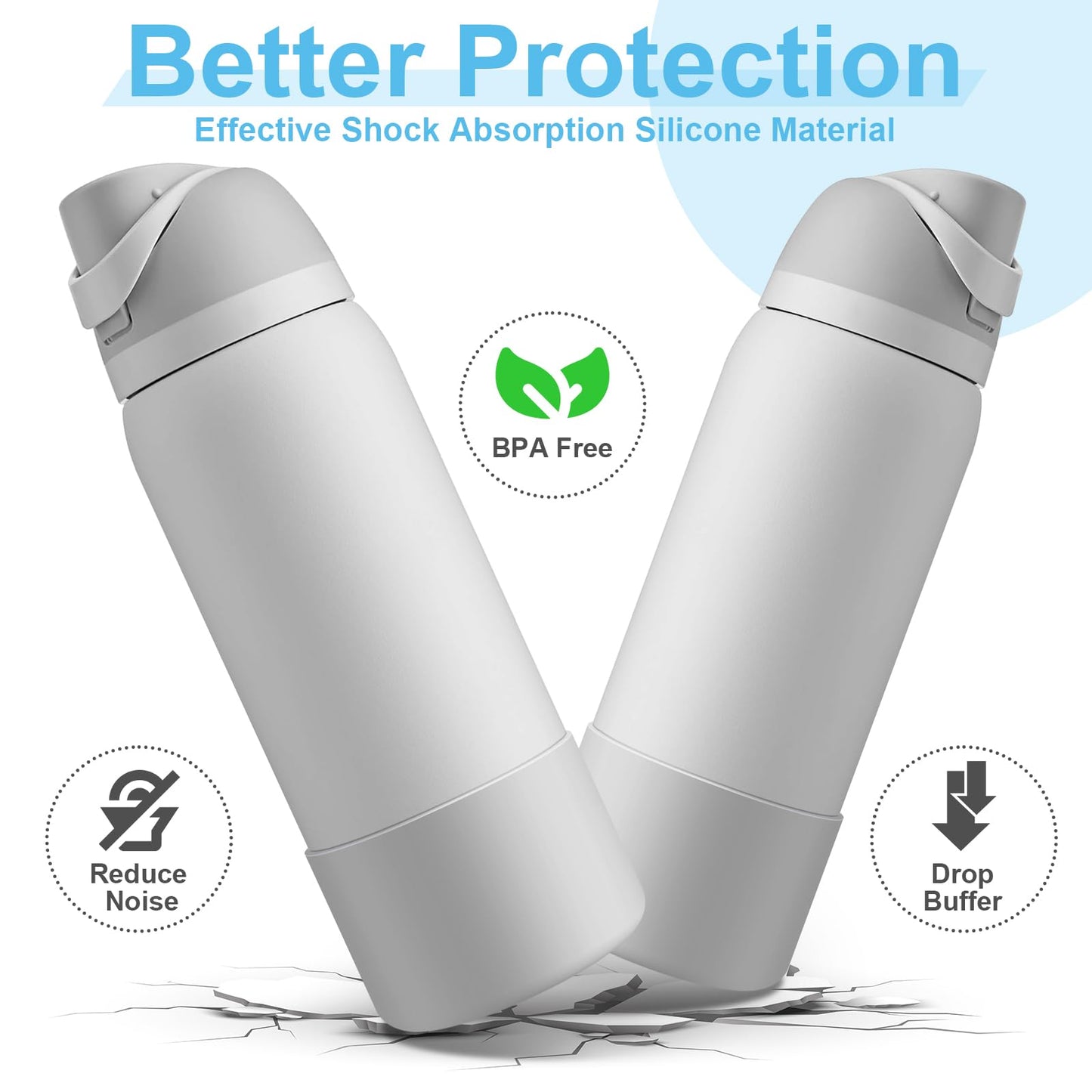 Alwenid 2PCS Silicone Water Bottle Boot for Owala 40 Oz, Anti-Slip Protective Sleeve Bottom Bumper Protector for FreeSip, Twist, and Flip Stainless Steel Water Bottles (Milky Gray)