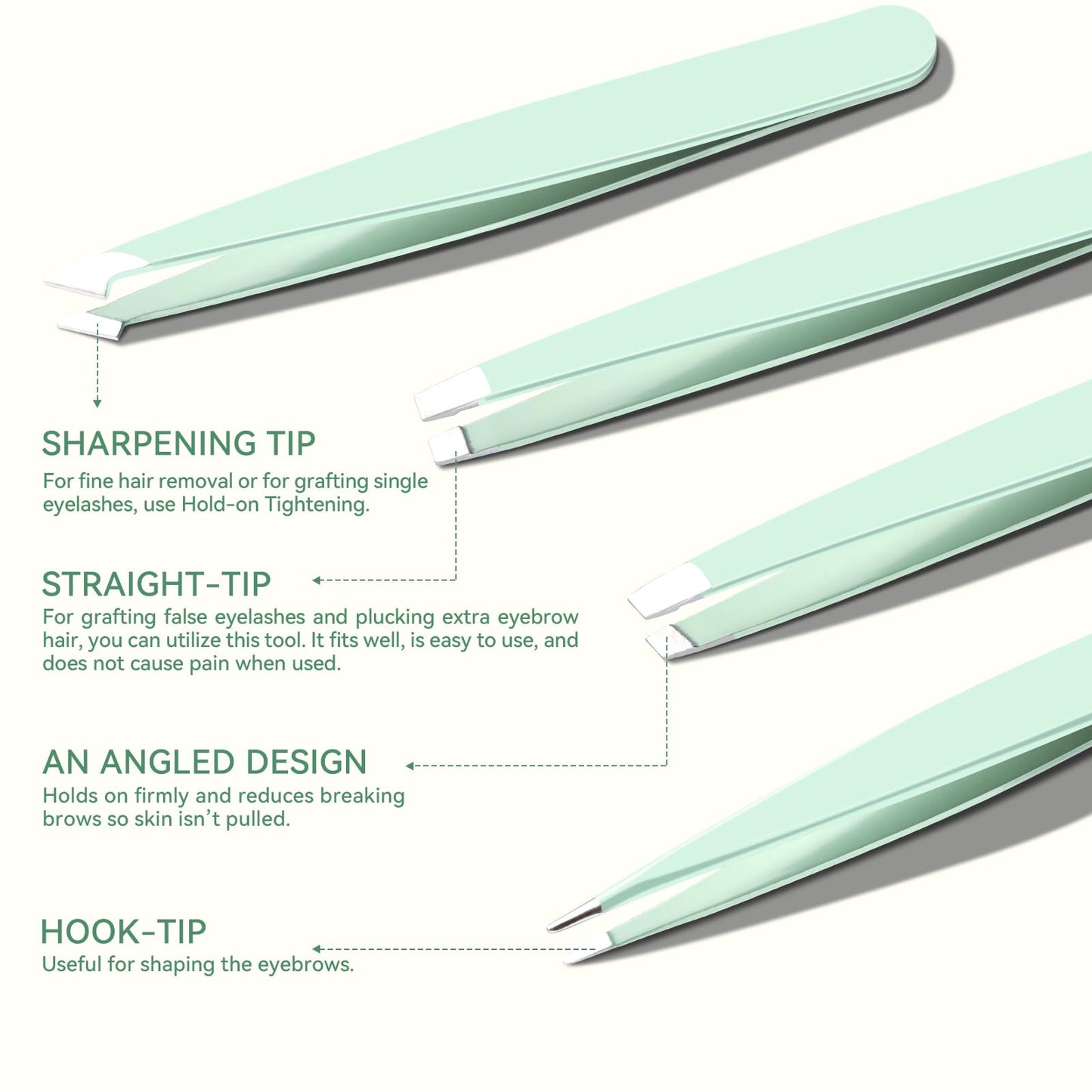 Tweezer Set, 6 Pcs Tweezers Set for Women, Precision Tweezer for Eyebrows with Curved Scissors, Eyebrow Grooming Kit for Ingrown Hair with Leather Case, Mint Green