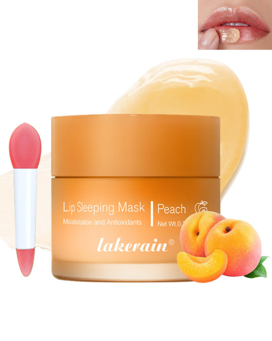 Sleeping Lip Mask, Overnight Hydrating & Prevention Dry and Cracked Lips Scrubs Exfoliator & Moisturizer, Ultra-Nourishing Lip Sleeping Mask with Wand, Lip Care Therapy Treatment for Women-01#Peach