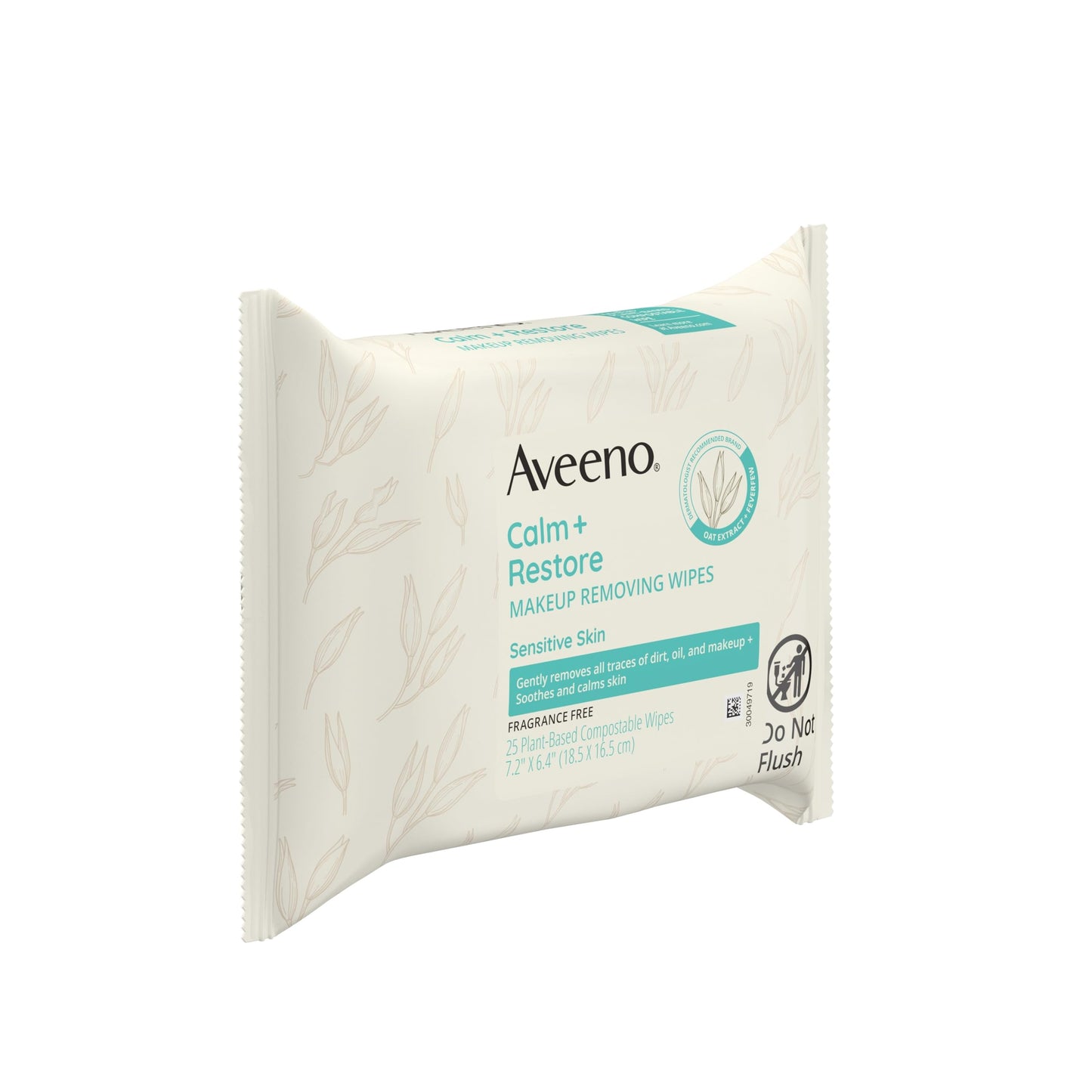 Aveeno Calm + Restore Nourishing Makeup Remover Face Wipes, Fragrance Free Facial Cleansing Towelettes with Oat Extract & Calming Feverfew, Alcohol Free, 100% Plant-Based Cloth, 25 ct