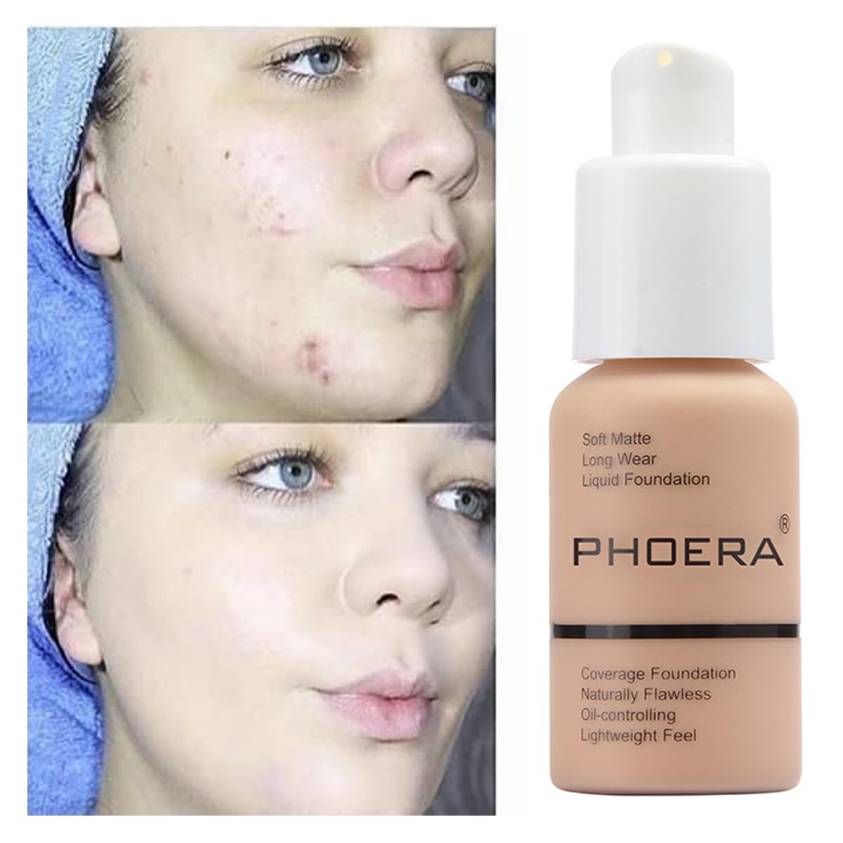 PHOERA Foundation,Natural Moisturizing Highlighting Matte Oil Control Flawless Concealer Foundation,Foundation Makeup,Full Coverage Foundation (105 Sand)