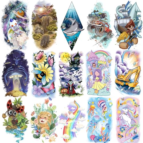 Temporary Tattoo Sleeves for Kids - 66 Sheets, Mermaid & Space