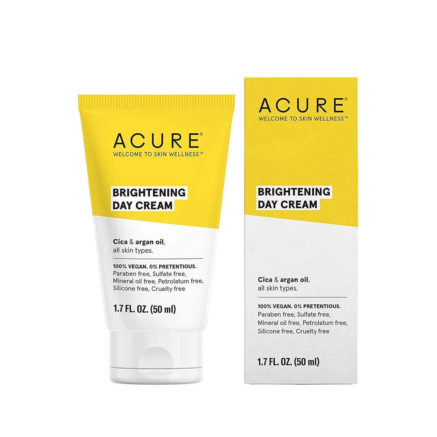 Acure Brightening Day Cream - Radiant Skin Day Cream with Cica & Argan Oil - Moisturizes, Evens Tone - 100% Vegan Formula - All Skin Types - Soothing & Nourishing Ingredients - 1.7 Fl Oz