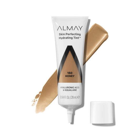 Almay Hydrating Liquid Foundation Tint, Lightweight with Light Coverage, Naturally Dewy Finish, Hypoallergenic, Dermatologist TestedFragrance Free, 150 Honey, 0.94 fl oz.