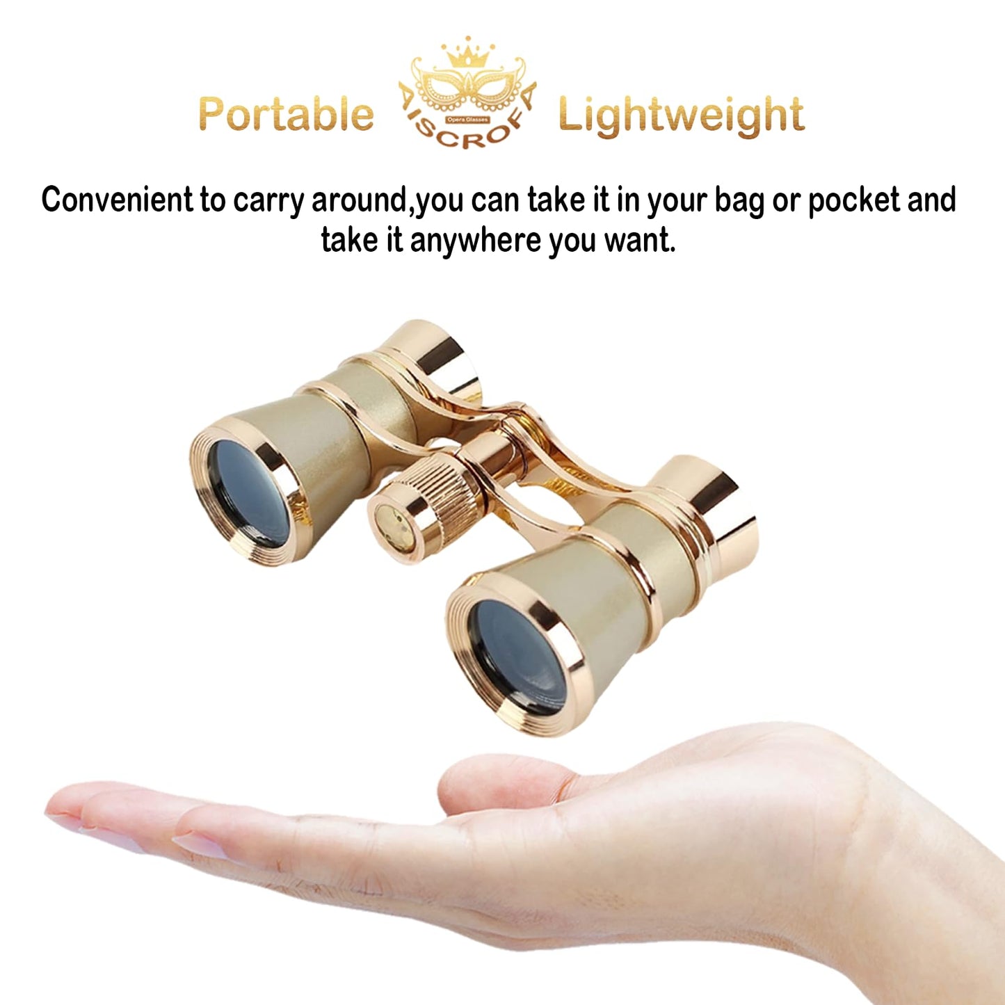 AiScrofa Opera Glasses Binoculars 3X25,Mini Binocular Compact Lightweight,with Chain for Adults Kids Women in Musical Concert (Gold with Chain)