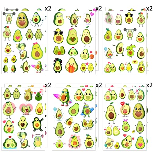 12 Sheets Avocado Temporary Tattoos Stickers Avocado Birthday Party Supplies Decorations Cute Fruit Face Fake Tattoos Party Favors Goodie Bag Fillers Party Gifts Games School Classroom Rewards