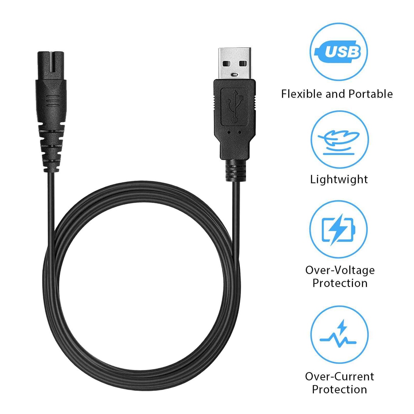 Meliya USB Charger Cable for Skull Pitbull Charger, Palm, Butterfly Kiss and Beast Clipper PRO Shaver, Charger Adapter Cable Cord for Skull Pitbull Gold PRO Pitbull Platinum PRO (Cable)