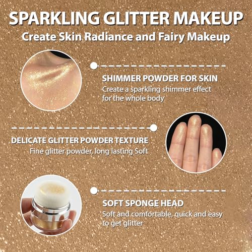 Body Shimmer Powder with Sponge Applicator - Champagne Gold