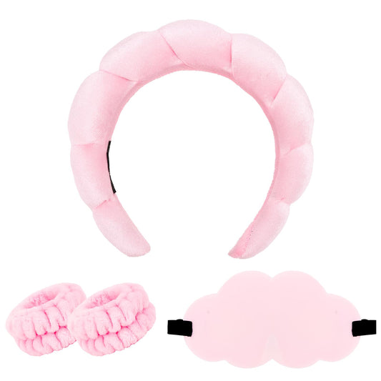 CAVETEE Makeup Headband for Girls Spa Party Favor, Spa Party Decorations Bubble Headband Thick Sponge Headband with Strong Water Absorption for Makeup Removal Skincare Shower (Pink)