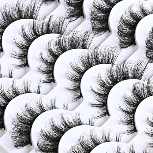 APCYUST Fox Eye Lashes - Natural Wispy Cat Eye Fake Mink Strips, D Curl, Fluffy Spiky Style, Reusable